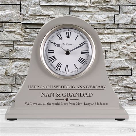 60th Wedding Anniversary T Personalised Engraved Grey Mantel Clock