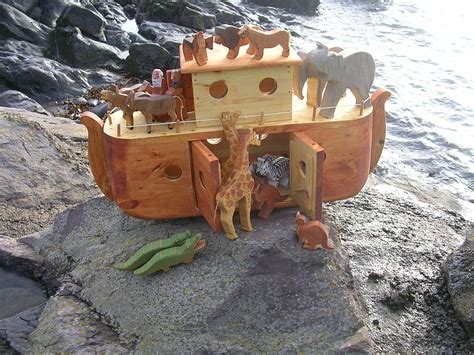 Solid Wood Noahs Ark And Animals Toy Boat Biblical Etsy Noahs