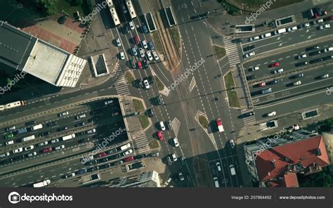 Aerial Top Down View Of Busy City Streets Intersection — Stock Photo