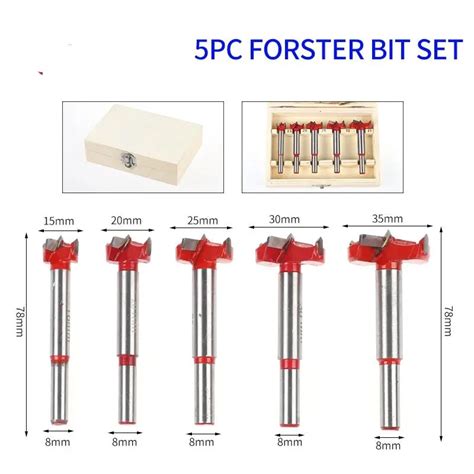 5pc Forstner Tips Hinge Boring Drill Bit Set For Carpentry Wood Window