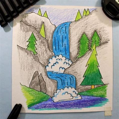 Waterfall Drawing Draw For Kids Sunday Art Class Video Hand Art
