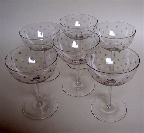 A Fabulous Set Of Six Victorian Star Etched Champagne Glasses 357108 Uk