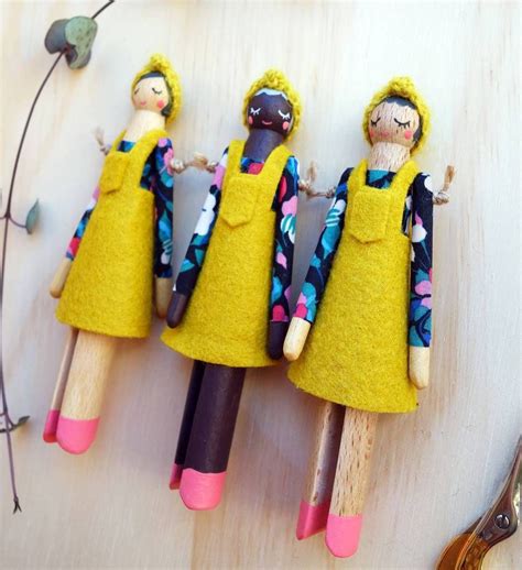 Retro Wooden Dungaree Peg Doll Violet Peg Dolls Clothes Pegs