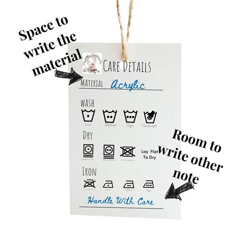Printable Care Instruction Tag Printable Care Labels For Etsy