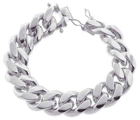 925 Silver Miami Cuban Solid Link Mens Bracelet 20 Mm 9 Inches