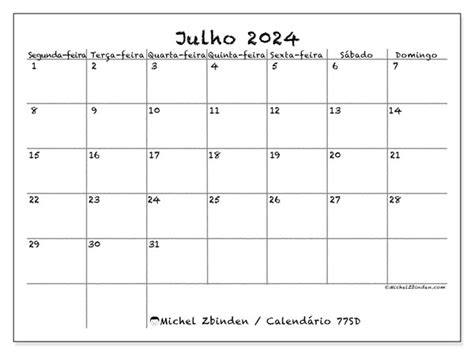 Calendário De Julho De 2024 Para Imprimir “51sd” Michel Zbinden Mo