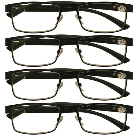 4 packs mens rectangle metal frame reading glasses black spring hinge readers 1 00 walmart