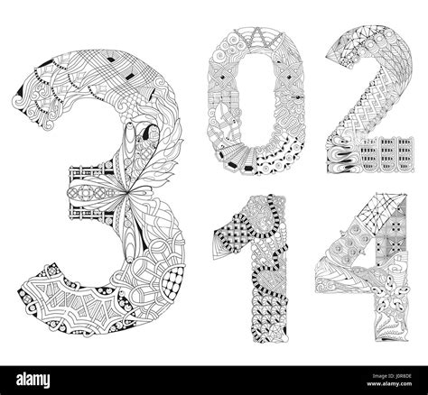 Set Of Number Zero One Two Three Four Zentangle Vector Decorative