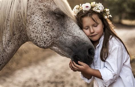 Love Between Little Girl And Her Horse