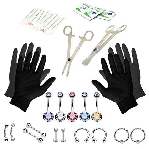 35pcs Professional Piercing Kit Stainless Steel 14g Double Cz Belly Navel Ring Set