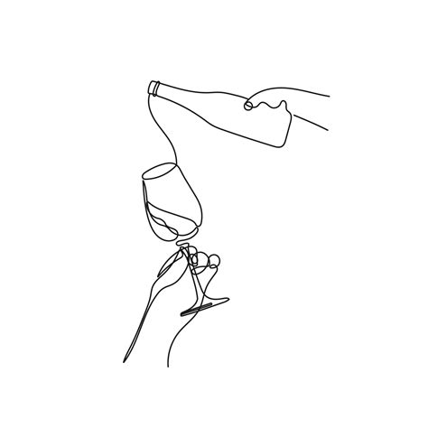 Pouring Wine From Bottle To Glass In One Line Drawing Style Glass Of