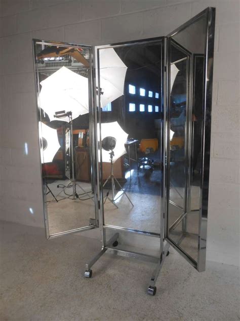 Chende large trifold mirror on stand, 32.67 x 23.62 three way vanity. Three Panel Dressing Mirror at 1stdibs