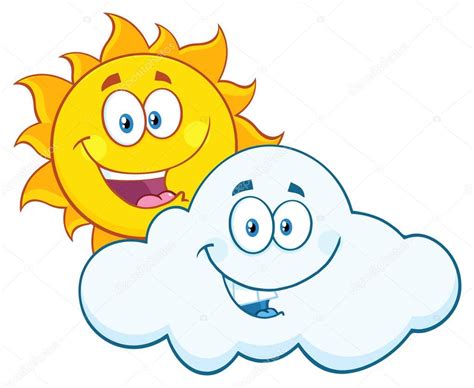 Animado Sol Sonriente Con Nubes Personaje De Dibujos Animados De Sol