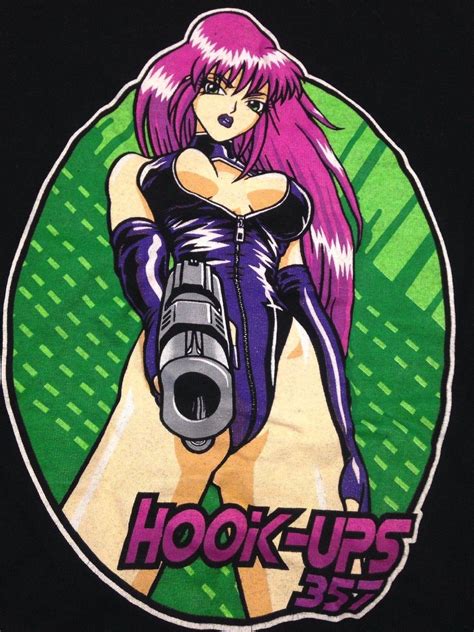 Vtg 90s Hook Ups Skateboard Tee Shirt Rare Anime Girl