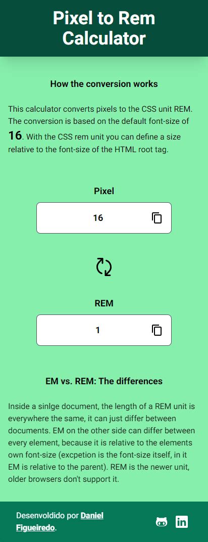 Github Dtfigueiredo Calculadora Px Rem Calculadora Css Online Para Convers O De Pixel Para Rem