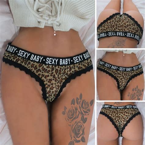 Women Thong Underwear Sexy Leopard Briefs Panties Lace Intimates