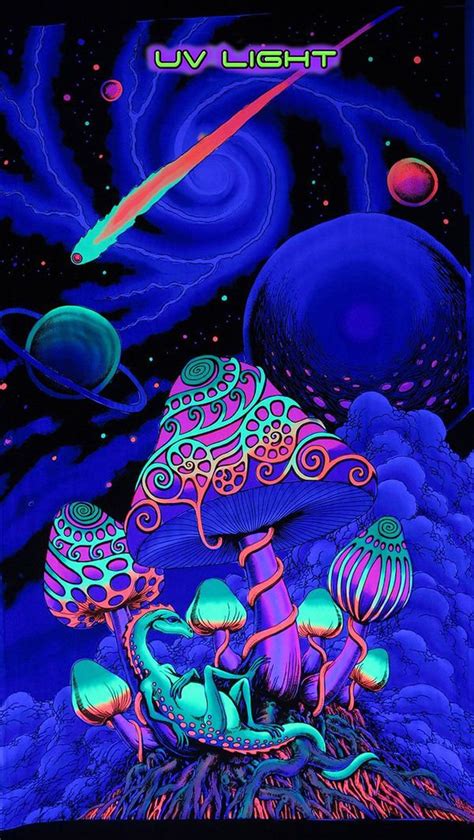 Uv Backdrop Mushroom Tapestry Psytrance Art Blacklight Active Etsy