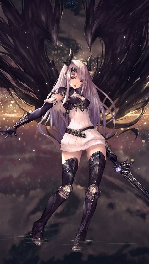Download 720x1280 Anime Girl Demon Black Sword Horns