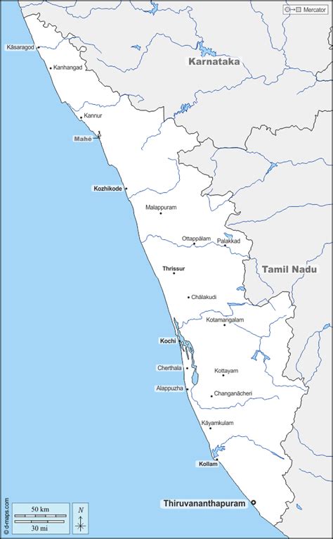 Map of kerala state highlighting the districts with maar above 36.2 per 100,000. Kerala free map, free blank map, free outline map, free base map boundaries, hydrography, main ...