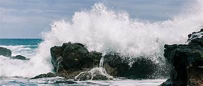 Waves Shore Spray Rocks Wide Dual 1080p