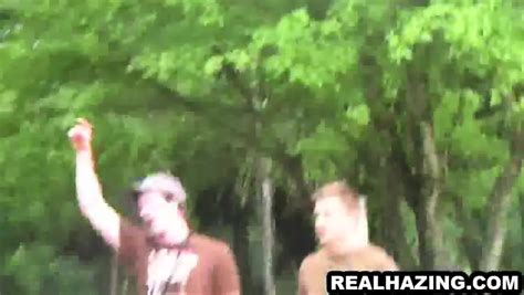 Redneck Hunk Getting Hazed By Jerking It For A Crowd