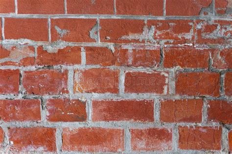 An Old Ragged Imitation Of A Brick Wall Red Brick White Grout Stock