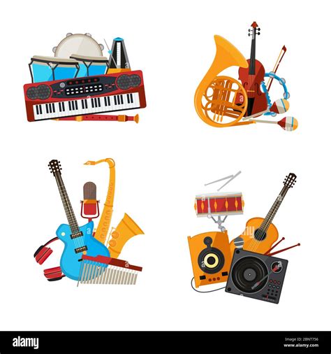Vector Cartoon Musical Instruments Piles Set Isolated On White