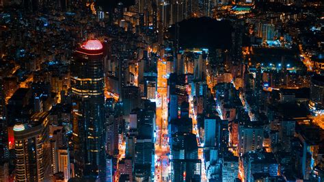 Download Wallpaper 1920x1080 Night City Buildings Lights Road Hong