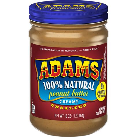 Adams Natural Unsalted Creamy Peanut Butter 16 Oz
