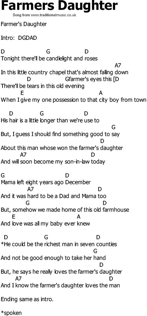 old country song lyrics with chords farmers daughter