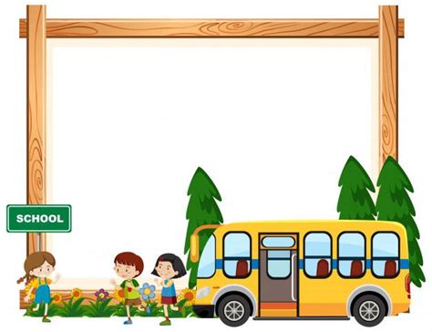 Free Vector Border Template Design With Kids Riding On School Bus