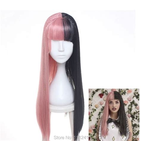 Melanie Martinez Wig Long Straight Pink Black Braids Synthetic Hair