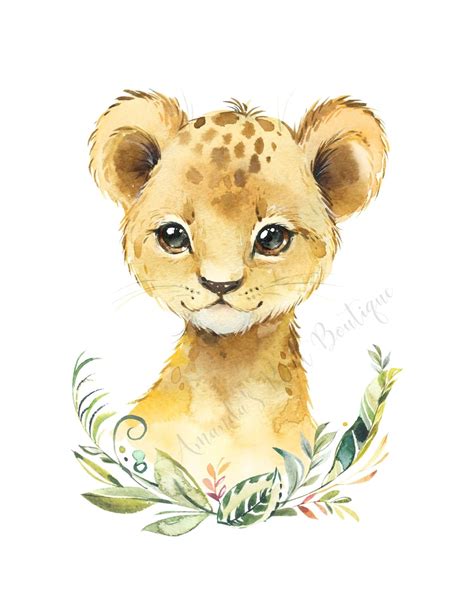 Baby Lion Watercolor African Safari Animal Print Digital Etsy