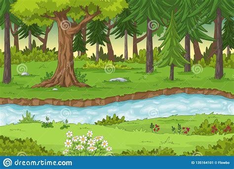 Cartoon Forest Landscape stock vector. Illustration of outdoor - 135164101