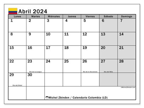 Calendario Abril 2024 Colombia Ld Michel Zbinden Co