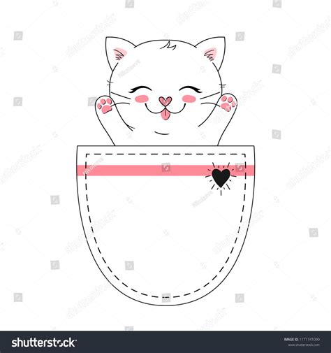 Little Happy Cat In The Pocket Adorable Cute Kitten Simple Vector
