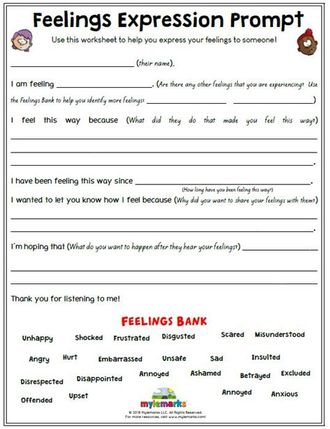 Communicating Feelings Worksheet