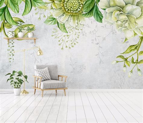 Bacaz Custom 3d Wall Murals Wallpaper Green Hand Painted Floral Wall