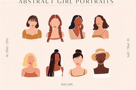 8 Vector Abstract Woman Portraits In Illustrations On Yellow Images