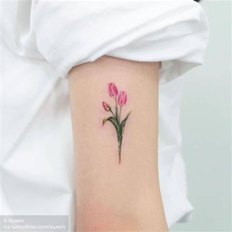 Pink Tulips Floral Watercolor Tattoo Tulip Tattoo 1 Tattoo Arm