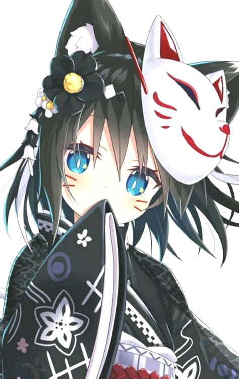 Anime Girl Mask Anime Girl With Cat Mask Милые рисунки Рисунки
