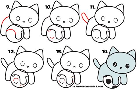 How To Draw A Cute Kitten Playing On A Soccer Ball Easy Step By Step