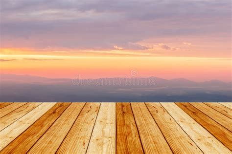 Wood Terrace With View From Top Of Mountain Stock Photo Image Of