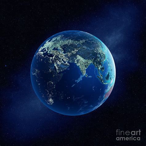 Earth With City Lights Central Asia Photograph By Mari Swanepoel Fine