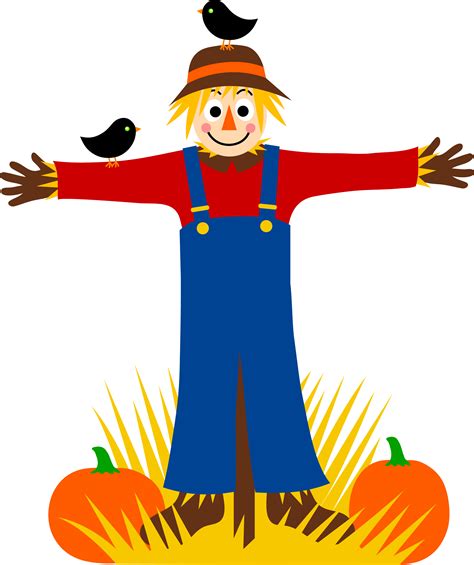 Scarecrow With Crows And Pumpkins Free Clip Art