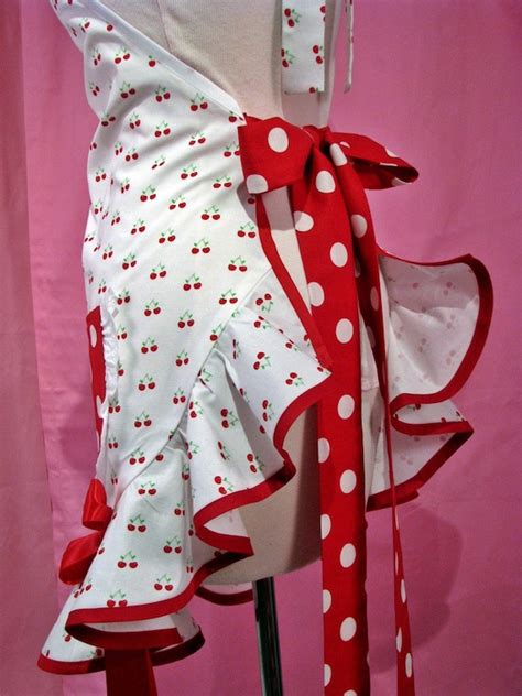 50s pinup apron cutie cherries and dots red and white
