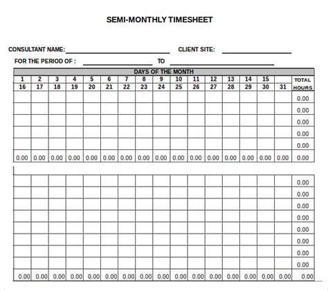 Monthly Timesheet Template Word Collection
