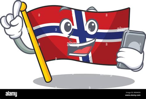 With Phone Flag Norway Character Shaped On Cartoon Stock Vector Image