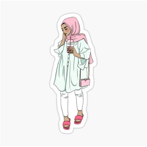 A Sticker With An Image Of A Woman Holding A Cell Phone And Wearing Pink Shoes