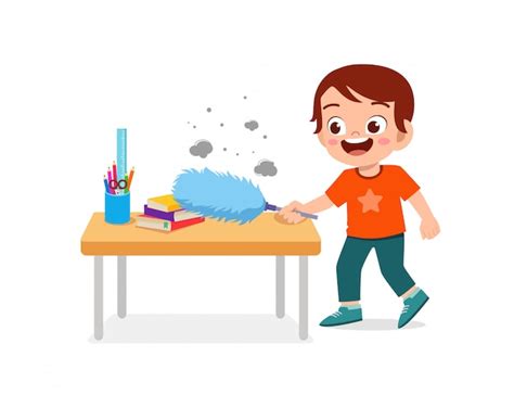 Feliz Lindo Niño Y Niña Hacen Tareas De Limpieza De Mesa Vector Premium